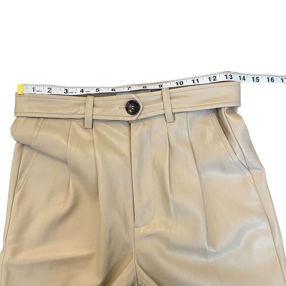 Avec Les Filles Faux Leather High Rise Belted Cream Pants Size Small - Picture 13 of 14